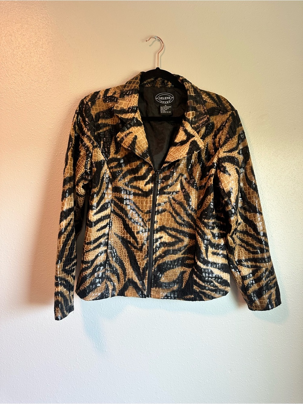 Y2K Vintage Selene Sport Jacket Zip Up Tiger Faux Croc Print Size 10